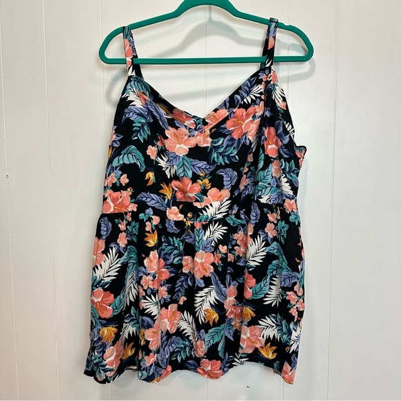 Torrid Black Tropical Babydoll Floral Sweetheart Neckline Adjustable Tank 4X - Picture 2 of 5